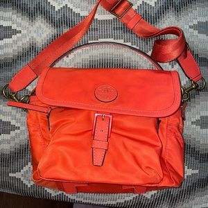 Tory Burch orange nylon crossbody with wrist strap